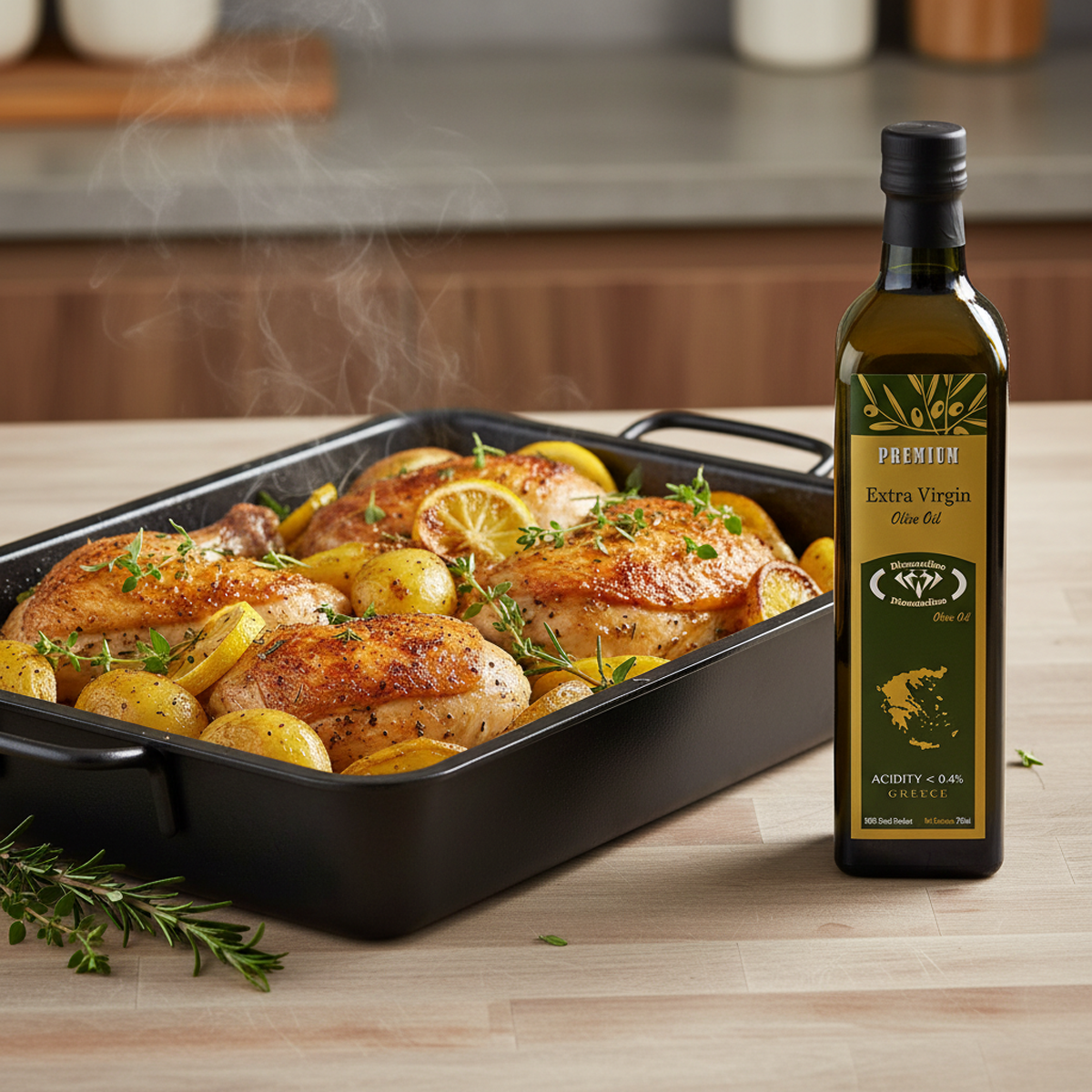 Lemoned Chicken + potatoes with extra virgin olive oil
